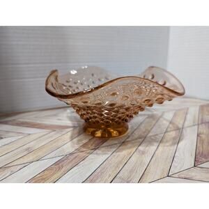 Vintage Indiana Glass Peach/Amber Hobnail Button Candy Dish Scalloped Edge VTG